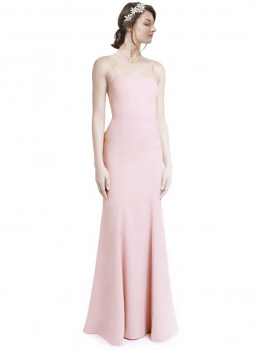 Rose Sirène Bretelles spaghetti Col Carré Crêpe Stretch Longue Robes demoiselle d'honneur / Robes de bal en Gros
