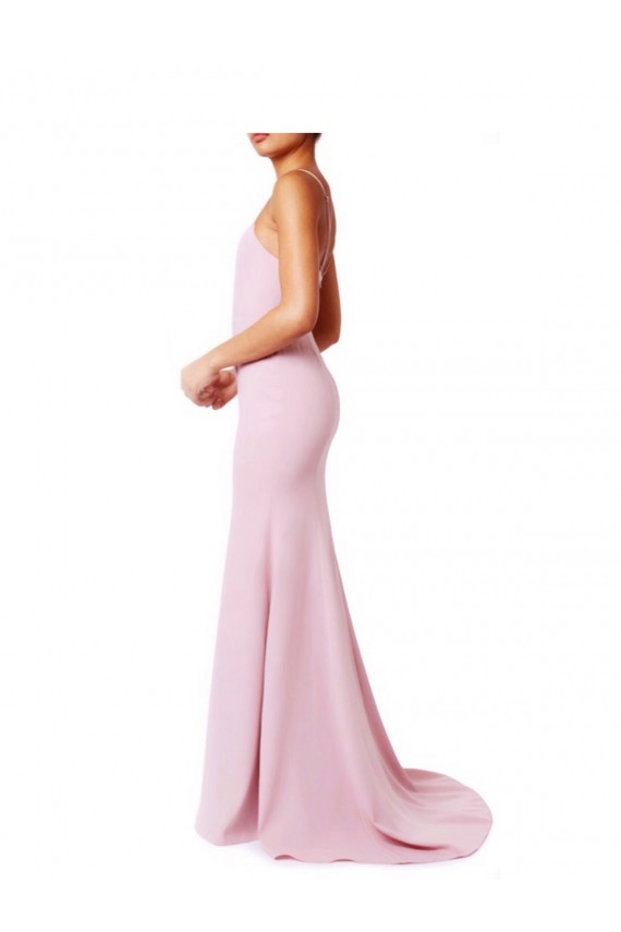 Rose Sirène Bretelles spaghetti Col Carré Crêpe Stretch Longue Robes demoiselle d'honneur / Robes de bal en Gros
