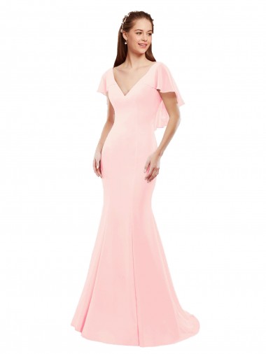 Rose Sirène Col V Mousseline Longue Robes demoiselle d'honneur en Gros