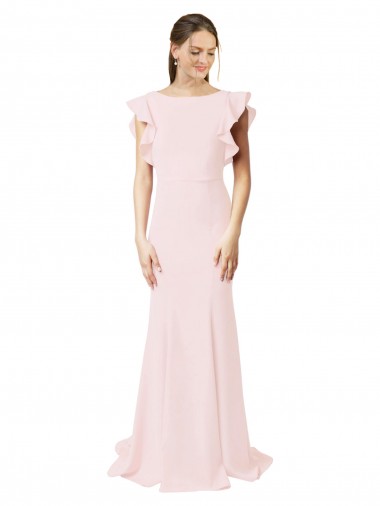 Rose Sirène Col bijou Balayage train Crêpe Stretch Longue Robes demoiselle d'honneur / Robes de bal en Gros