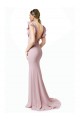 Rose Sirène Col bijou Balayage train Crêpe Stretch Longue Robes demoiselle d'honneur / Robes de bal en Gros