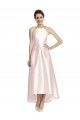 Rose Trapèze Bretelles spaghetti Satiné Longue Asymétrique Robes demoiselle d'honneur en Gros