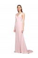 Rose Trapèze Col V Balayage train Crêpe Stretch Longue Robes demoiselle d'honneur / Robes de bal en Gros