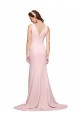 Rose Trapèze Col V Balayage train Crêpe Stretch Longue Robes demoiselle d'honneur / Robes de bal en Gros