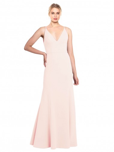 Rose Trapèze Col V Crêpe Stretch Longue Formelles Robes demoiselle d'honneur / Robes de soirée / Robes de bal en Gros