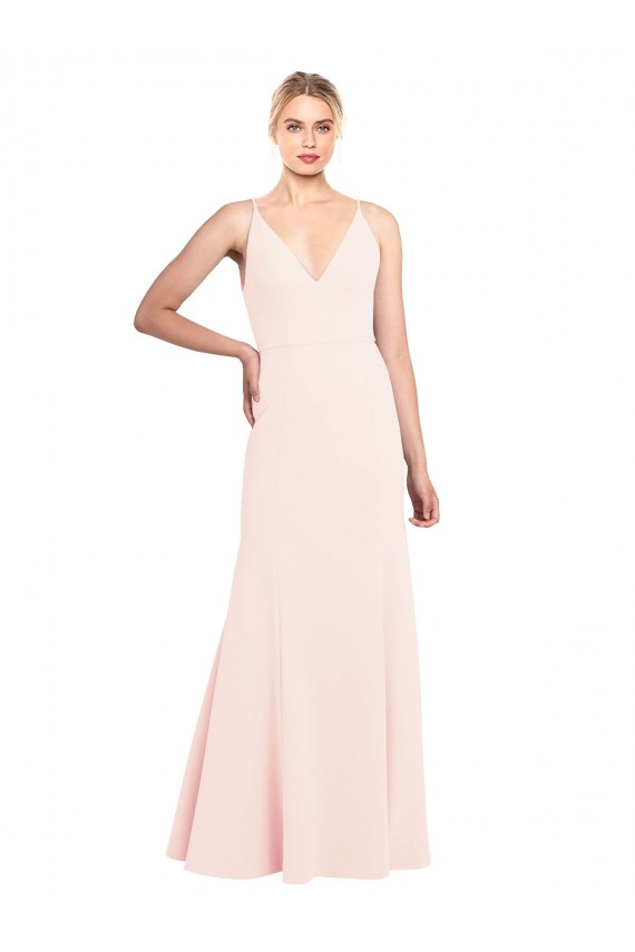 Rose Trapèze Col V Crêpe Stretch Longue Formelles Robes demoiselle d'honneur / Robes de soirée / Robes de bal en Gros