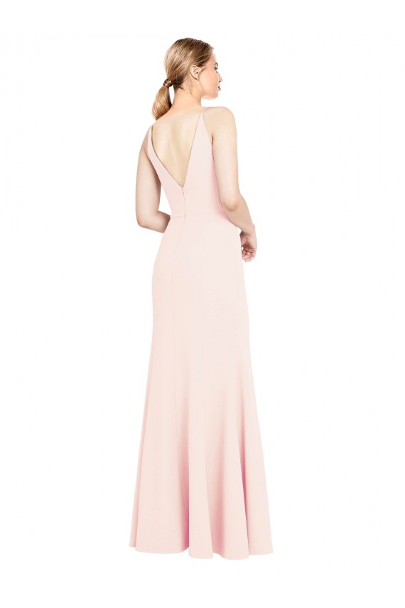 Rose Trapèze Col V Crêpe Stretch Longue Formelles Robes demoiselle d'honneur / Robes de soirée / Robes de bal en Gros