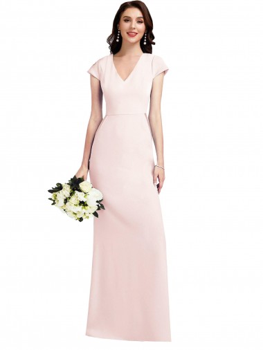 Rose Trapèze Col V Crêpe Stretch Longue Formelles Robes demoiselle d'honneur / Robes de soirée / Robes de bal en Gros