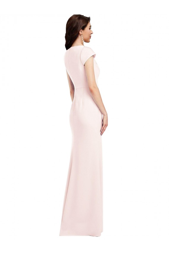 Rose Trapèze Col V Crêpe Stretch Longue Formelles Robes demoiselle d'honneur / Robes de soirée / Robes de bal en Gros