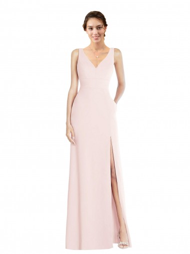 Rose Trapèze Col V Crêpe Stretch Longue Robes demoiselle d'honneur / Robes de bal en Gros