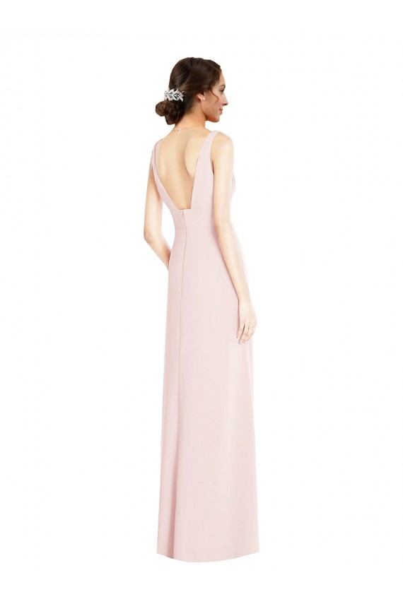 Rose Trapèze Col V Crêpe Stretch Longue Robes demoiselle d'honneur / Robes de bal en Gros
