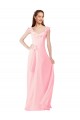 Rose Trapèze Col V Mousseline Longue Robes demoiselle d'honneur en Gros