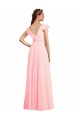Rose Trapèze Col V Mousseline Longue Robes demoiselle d'honneur en Gros