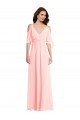 Rose Trapèze Col V Mousseline Longue Robes demoiselle d'honneur en Gros