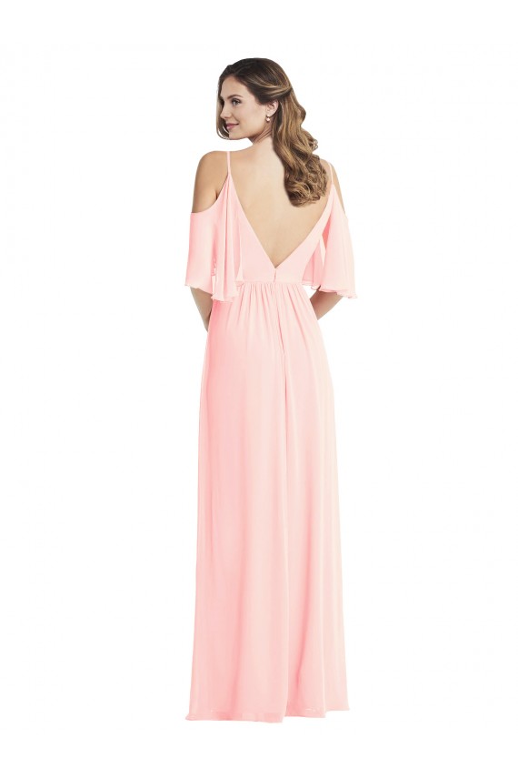 Rose Trapèze Col V Mousseline Longue Robes demoiselle d'honneur en Gros