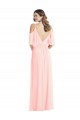 Rose Trapèze Col V Mousseline Longue Robes demoiselle d'honneur en Gros