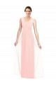 Rose Trapèze Col V Mousseline Longue Robes demoiselle d'honneur en Gros