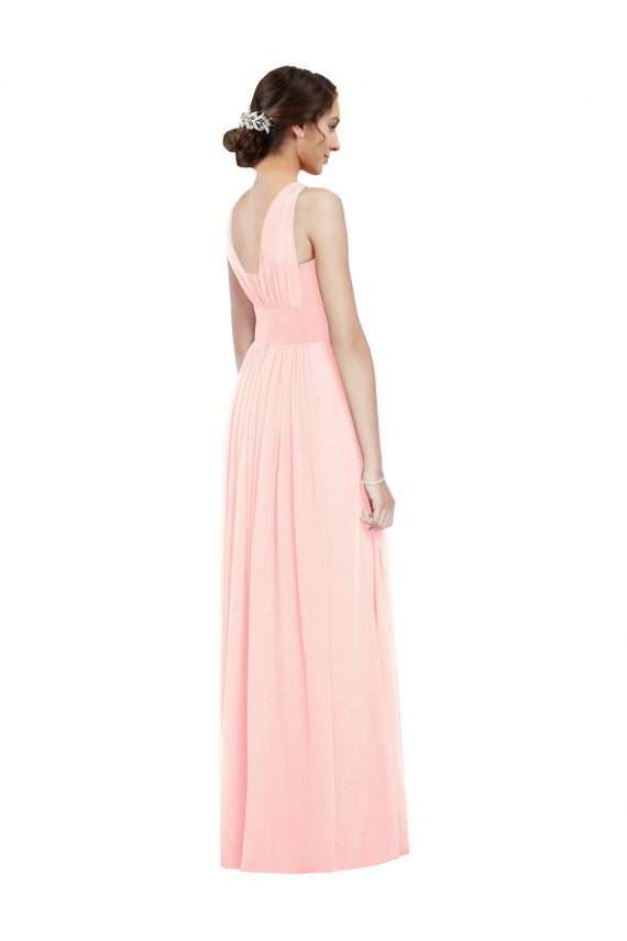 Rose Trapèze Col V Mousseline Longue Robes demoiselle d'honneur en Gros