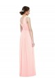 Rose Trapèze Col V Mousseline Longue Robes demoiselle d'honneur en Gros