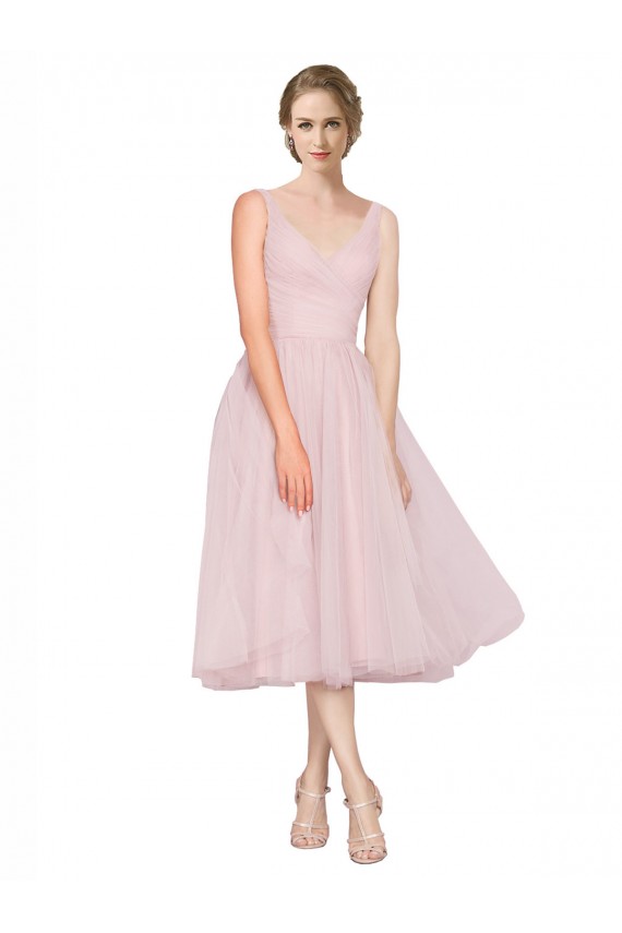 Rose Trapèze Col V Tulle Courte Robes demoiselle d'honneur / Robes de cocktail en Gros