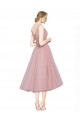 Rose Trapèze Col V Tulle Courte Robes demoiselle d'honneur / Robes de cocktail en Gros