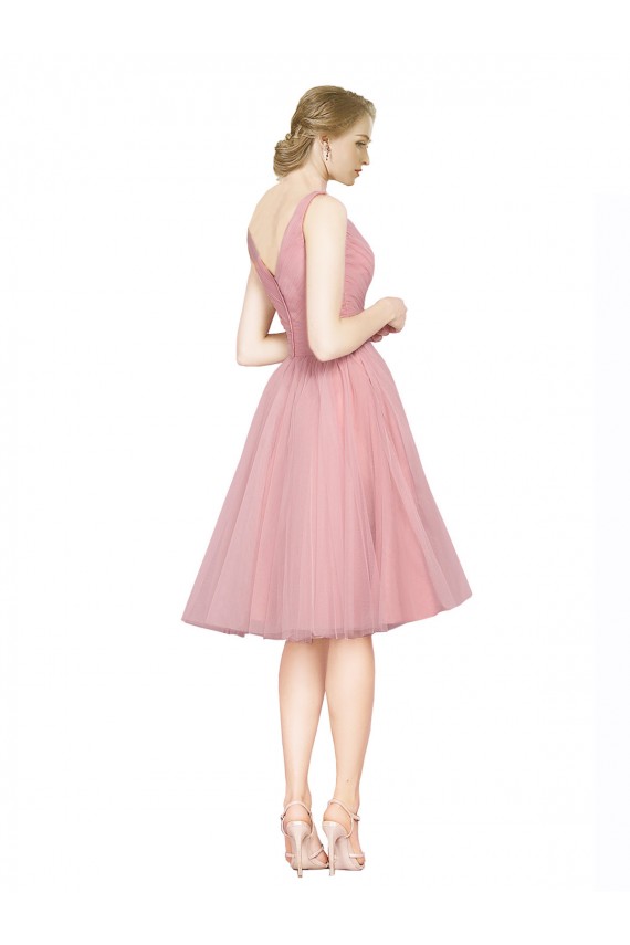 Rose Trapèze Col V Tulle Courte Robes demoiselle d'honneur / Robes de cocktail en Gros