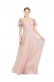 Rose Trapèze Col V Tulle Longue Robes demoiselle d'honneur en Gros