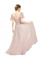 Rose Trapèze Col V Tulle Longue Robes demoiselle d'honneur en Gros