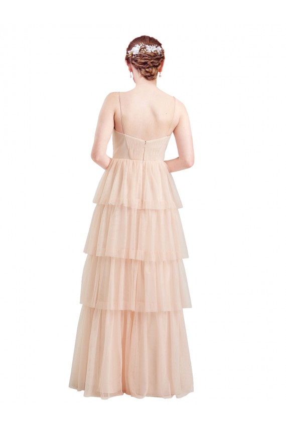 Rose Trapèze Col V Tulle Longue Robes demoiselle d'honneur en Gros