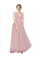 Rose Trapèze Col V Tulle Longue Robes demoiselle d'honneur en Gros