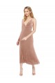 Rose Trapèze Col V midi Velours Stretch Courte Robes demoiselle d'honneur / Robes de bal / Robes de cocktail en Gros
