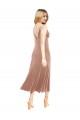 Rose Trapèze Col V midi Velours Stretch Courte Robes demoiselle d'honneur / Robes de bal / Robes de cocktail en Gros