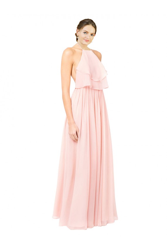 Rose Trapèze Licou Mousseline Longue Robes demoiselle d'honneur en Gros