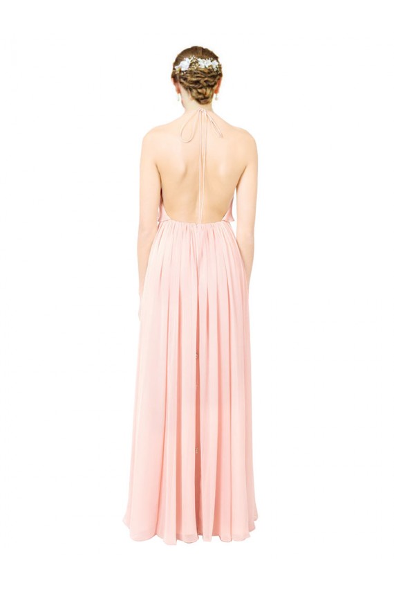 Rose Trapèze Licou Mousseline Longue Robes demoiselle d'honneur en Gros