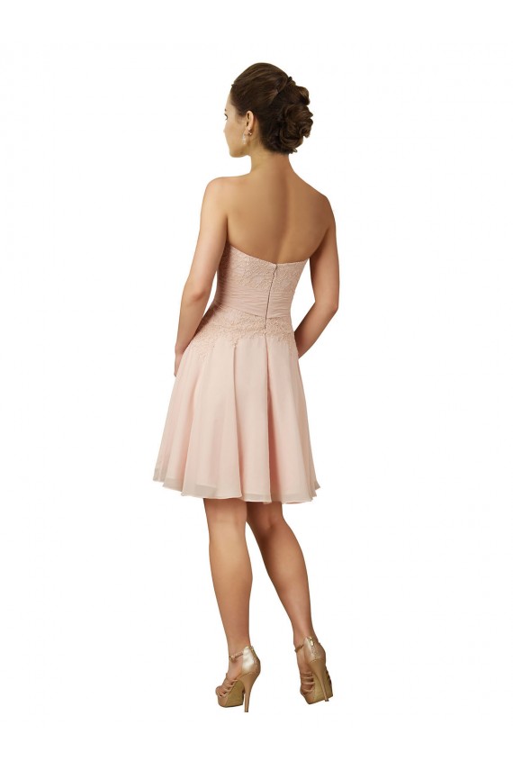 Rose Trapèze Mousseline Dentelle Courte Robes demoiselle d'honneur / Robes de cocktail en Gros