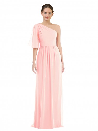 Rose Trapèze Mousseline Longue Robes demoiselle d'honneur en Gros
