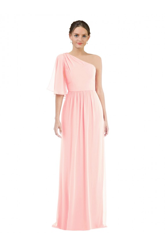 Rose Trapèze Mousseline Longue Robes demoiselle d'honneur en Gros