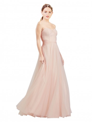 Rose Trapèze Sans bretelle Tulle Longue Robes demoiselle d'honneur en Gros