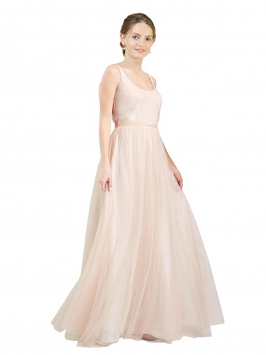 Rose Trapèze Scoop Tulle Longue Robes demoiselle d'honneur en Gros