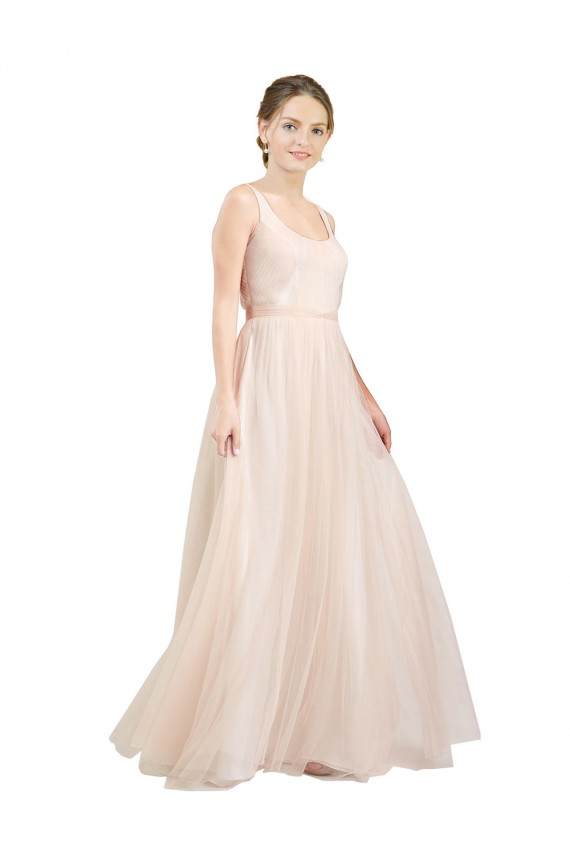 Rose Trapèze Scoop Tulle Longue Robes demoiselle d'honneur en Gros