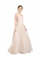 Rose Trapèze Scoop Tulle Longue Robes demoiselle d'honneur en Gros