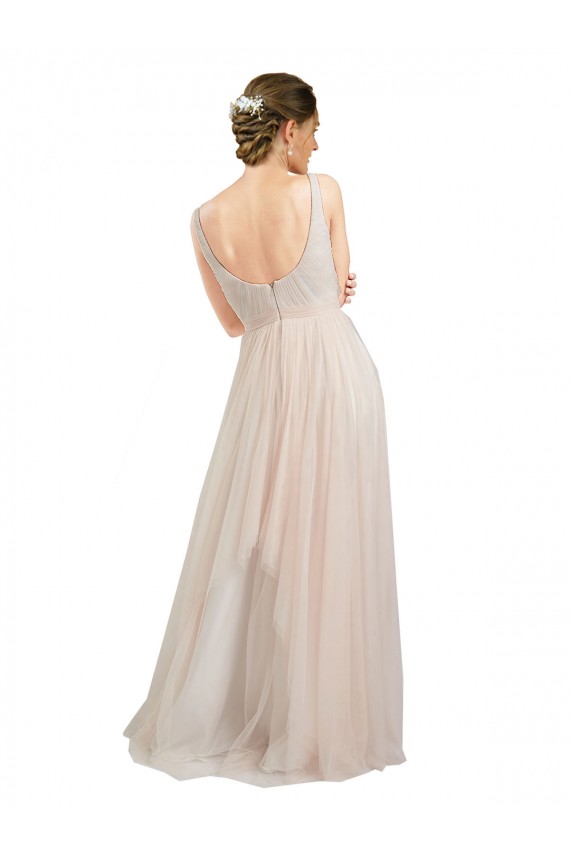 Rose Trapèze Scoop Tulle Longue Robes demoiselle d'honneur en Gros