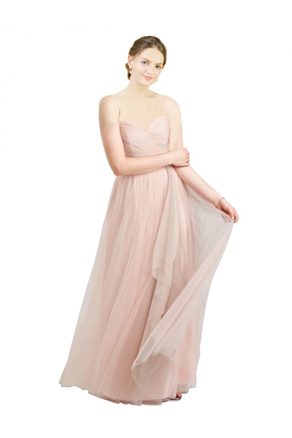 Rose Trapèze Tulle Longue Robes demoiselle d'honneur en Gros