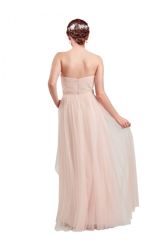 Rose Trapèze Tulle Longue Robes demoiselle d'honneur en Gros
