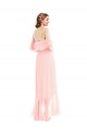 Rose Trapèze Épaule Dénudée Mousseline Longue Asymétrique Robes demoiselle d'honneur en Gros