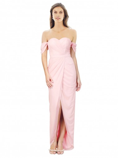 Rose Trapèze Épaule Dénudée Sans bretelle Mousseline Longue Asymétrique Robes demoiselle d'honneur en Gros