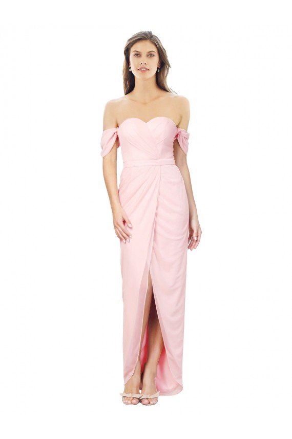 Rose Trapèze Épaule Dénudée Sans bretelle Mousseline Longue Asymétrique Robes demoiselle d'honneur en Gros