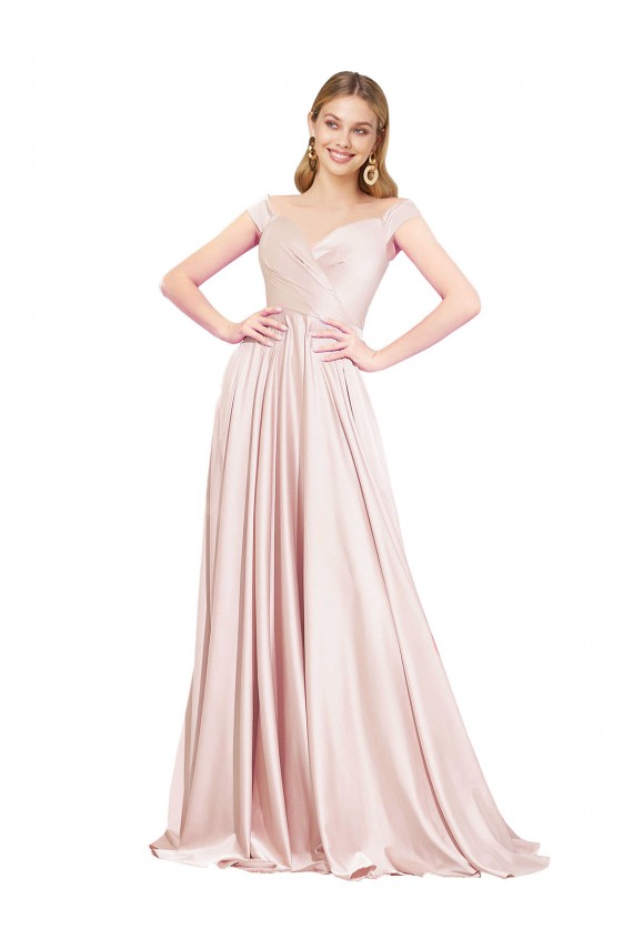 Rose Trapèze Épaule Dénudée Satiné Longue Formelles Robes demoiselle d'honneur / Robes de soirée / Robes de bal en Gros