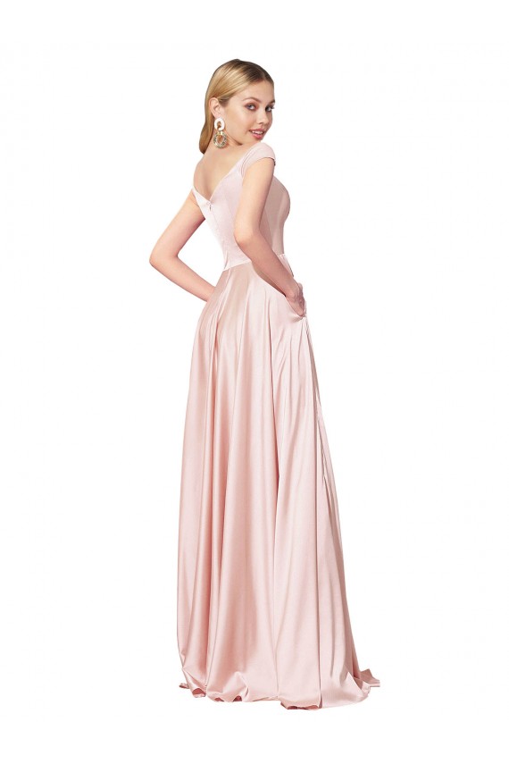 Rose Trapèze Épaule Dénudée Satiné Longue Formelles Robes demoiselle d'honneur / Robes de soirée / Robes de bal en Gros