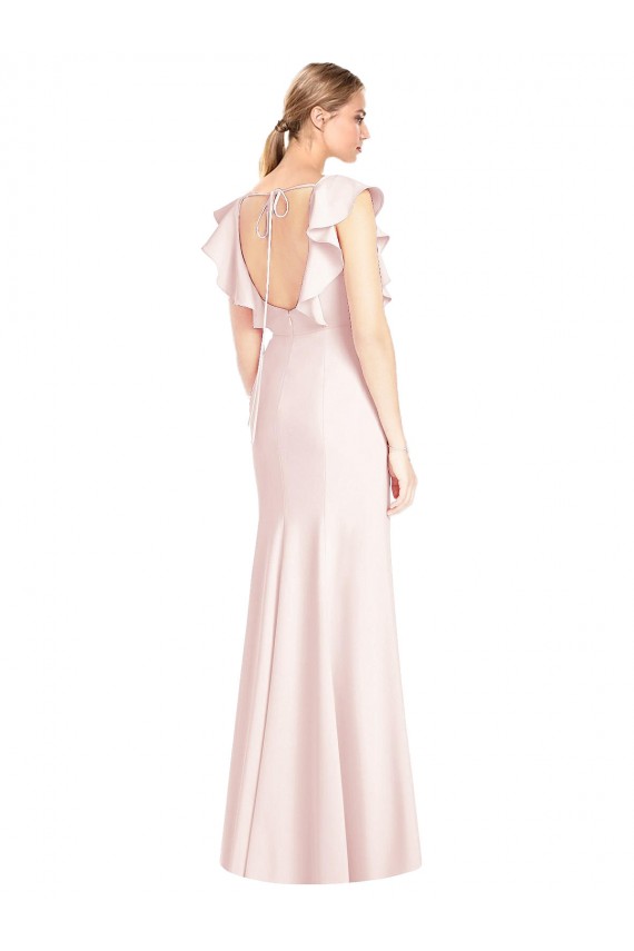 Rose Trompette Bateau Crêpe Stretch Longue Robes demoiselle d'honneur / Robes de bal en Gros